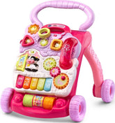 VTech andador vista frontal mostrando panel rosa y estabilidad para aprender a caminar