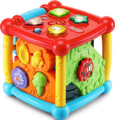VTech cube front view showing lights and buttons for engaging play