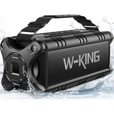 W-KING altavoz frontal mostrando rejilla y diseño robusto, potencia visible