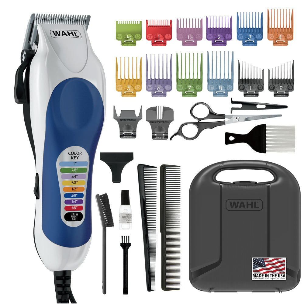 Wahl vista frontal del clipper con accesorios útiles para cortes precisos