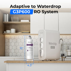 Waterdrop detalle de membrana RO destacando filtración 0,0001 μm y seguridad