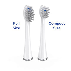Waterpik comparación de tamaño de cabezal compacto junto a un cepillo