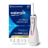Waterpik Cordless Advanced frontal en rose gold mostrando diseño portátil y elegante