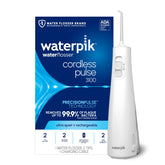 Waterpik vista frontal del irrigador portátil con diseño compacto y ergonómico