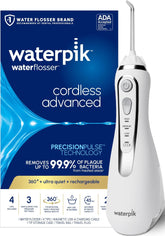 Waterpik imagen frontal del irrigador mostrando diseño compacto y botones