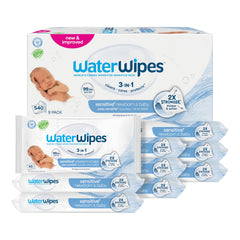 WaterWipes paquete frontal muestra la cantidad y pureza del producto