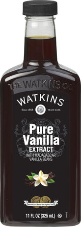 Watkins frasco frontal de 11 oz mostrando etiqueta clara y tamaño práctico