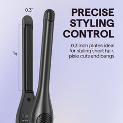wavytalk plancha en uso sobre corte pixie con resultado sin marcas