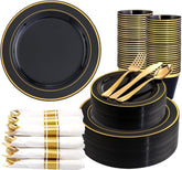 WDF Partyware paquete completo negro y dorado, presentación elegante