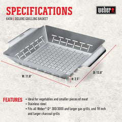 Weber basket on grill with mixed vegetables—prevents pieces falling through grates benefit