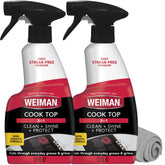 Weiman frontal del pack con spray y paño mostrando limpieza rápida