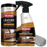 Weiman kit frontal del empaque mostrando spray, toallitas y paño, limpieza completa