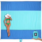 WEKAPO front view of blue beach blanket shows full coverage and easy setup