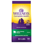 Wellness frente del empaque cordero y cebada muestra ingredientes y beneficios