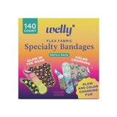 Welly frente del paquete mostrando 140 apósitos y variedad de diseños divertidos