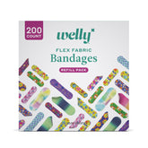 Welly lata y paquete frontal mostrando los 200 apósitos y surtido de diseños