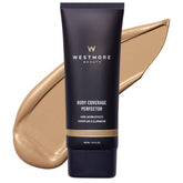 Westmore Beauty envase frontal mostrando la etiqueta y beneficio de cobertura duradera