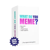 WHAT DO YOU MEME? frente del empaque mostrando caja renovada y diversidad de cartas, ideal para fiestas