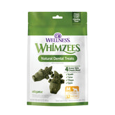 Whimzees empaque frontal mostrando conteo y tamaño para perros medianos