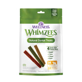 Whimzees empaque frontal mostrando la bolsa y beneficio dental