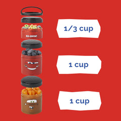 Whiskware comparación de tamaños ilustrando las medidas 1/3 taza y 1 taza