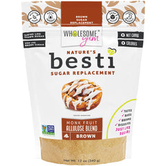 Wholesome Yum paquete Besti Brown al frente mostrando diseño y beneficio sin eritritol