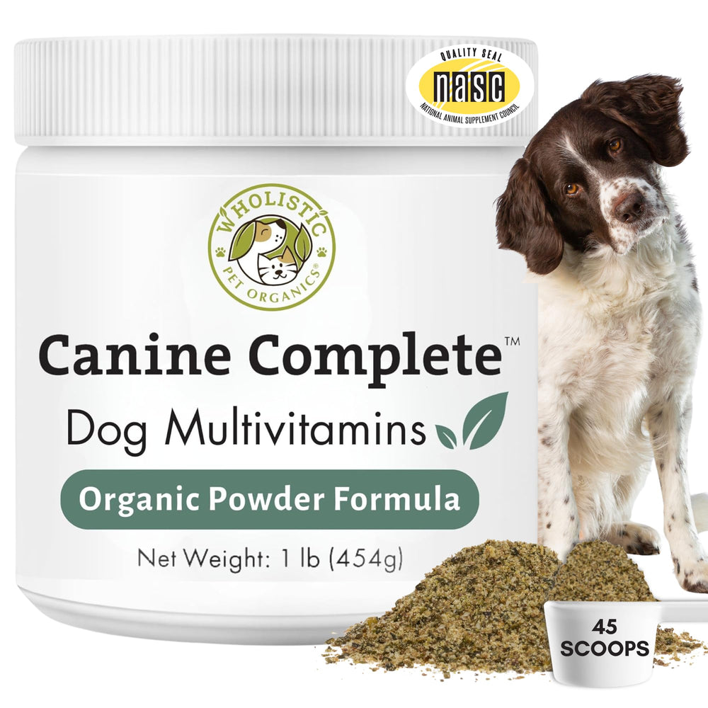 Wholistic Pet Organics envase frontal mostrando la marca y confianza