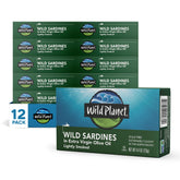 Wild Planet lata frontal mostrando sardinas en aceite, conveniencia y sabor