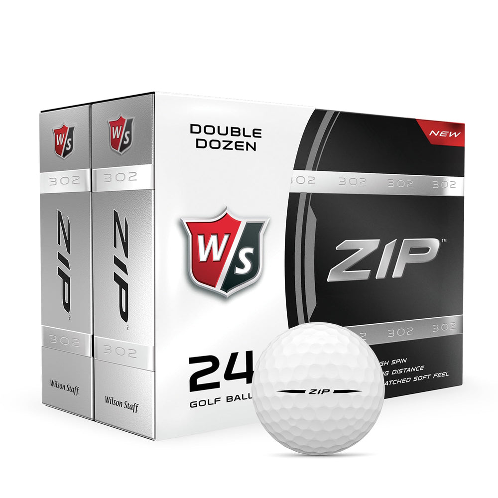 Wilson Staff Zip empaque frontal mostrando las 24 pelotas y beneficio de cantidad
