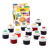Wilton frascos frontales mostrando los 12 colores y versatilidad