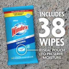 Windex toallita limpiando espejo y dejando brillo sin rayas