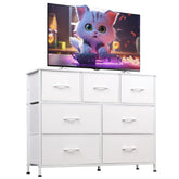 WLIVE vista frontal cómoda blanca con siete cajones para máximo almacenamiento