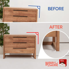 WOBBLE WEDGES cuña colocada bajo pata de mesa para eliminar balanceo