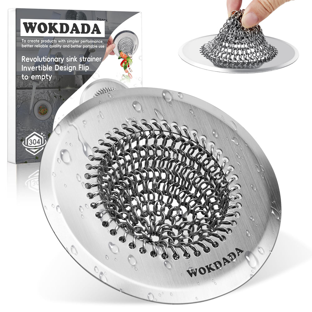 wokdada colador frontal mostrando forma y abertura, retiene residuos eficazmente