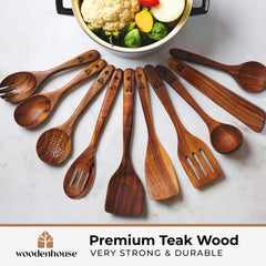 Woodenhouse primer plano del mango de teca con acabado suave y agarre cómodo