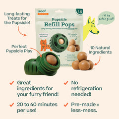 WOOF recarga insertada en el juguete Pupsicle demostrando ajuste perfecto