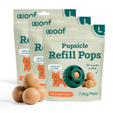 WOOF Pupsicle pack frontal mostrando las tres paletas para distracción prolongada