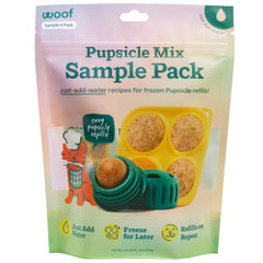 WOOF empaque frontal del pack de muestras mostrando variedades y beneficio de variedad