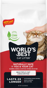 World's Best Cat Litter paquete frontal mostrando el sello natural y control de olores