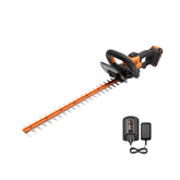 WORX cortasetos frontal mostrando longitud de 22 pulgadas y control cómodo