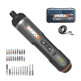 WORX vista frontal con kit 30 piezas y maletín organizador, práctico y portátil