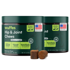 Wuffes envase frontal mostrando 2-pack y beneficio de soporte articular