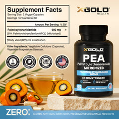 X Gold Health cápsulas apiladas destacando formato vegetariano y pureza