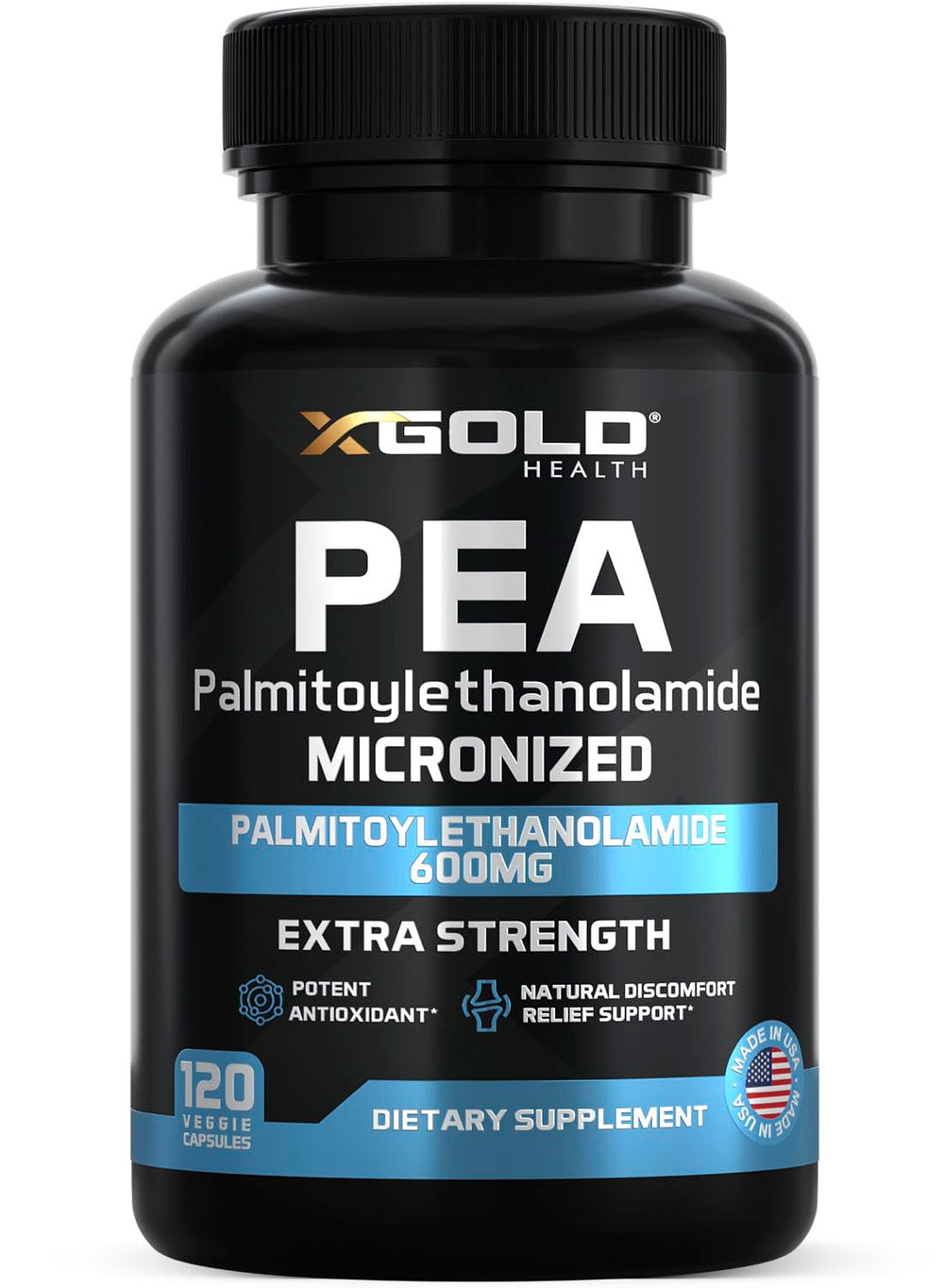 X Gold Health frasco delantero mostrando diseño y dosis 600 mg