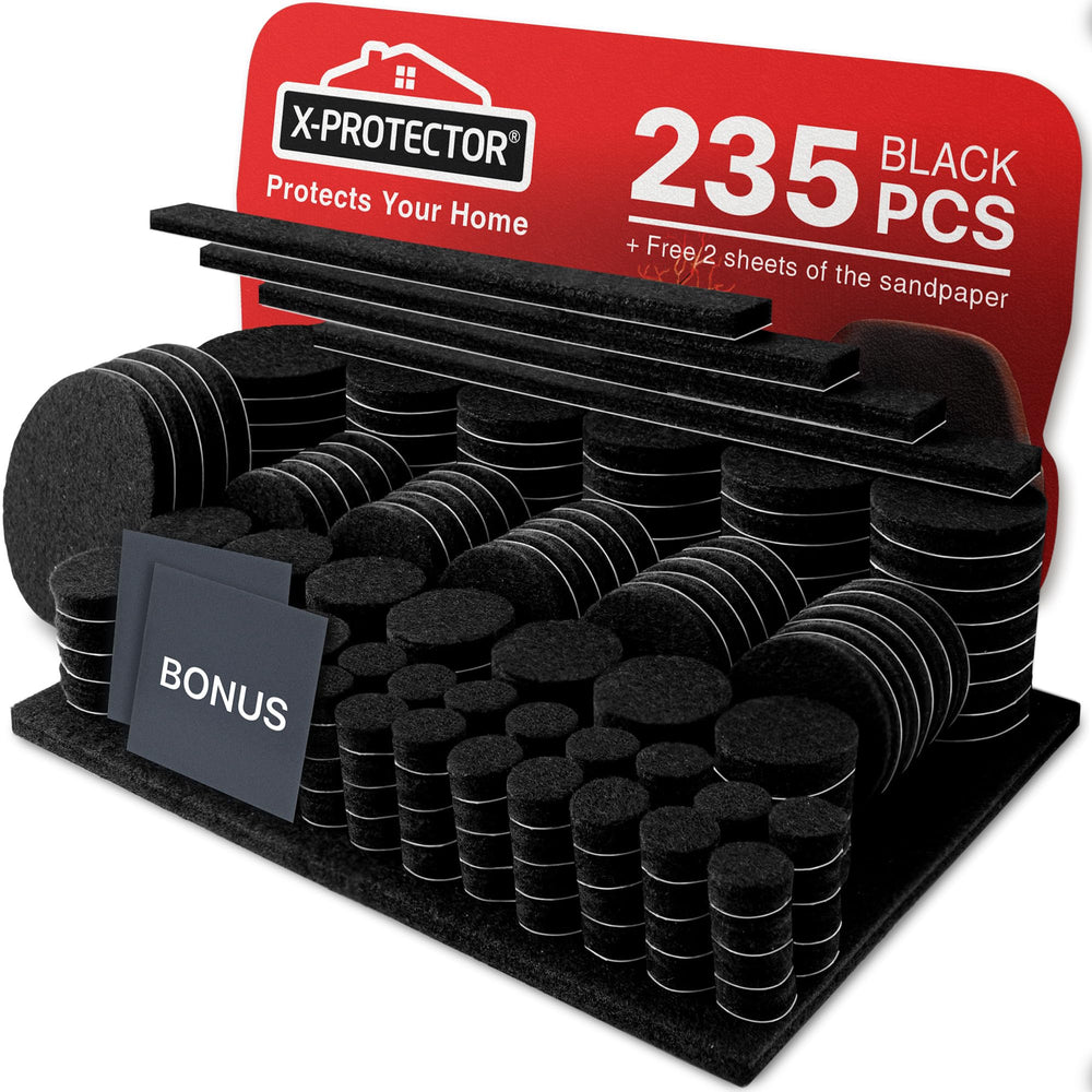 X-Protector paquete frontal mostrando 235 piezas y variedad de tamaños, protección completa