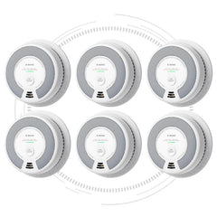 X-Sense vista frontal del paquete con seis detectores, protección completa