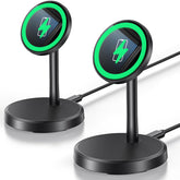 Xiauodo front view of two black magnetic charging stands showing compact design and stability
