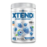 Xtend front tub showing Blue Raspberry Ice branding and servings benefit