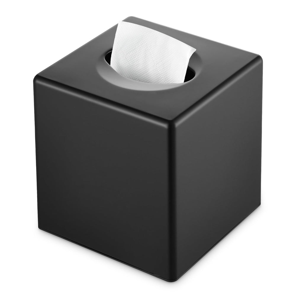 Y-in Hand vista frontal del cubre pañuelos negro mate, elegante y ordenado