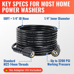 YAMATIC full uncoiled 50FT hose showing extended reach for outdoor cleaning